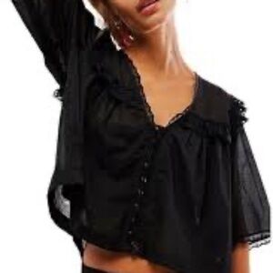 NWT Como NO? by BIZ Black Button Down Crop Boho Blouse Size Small